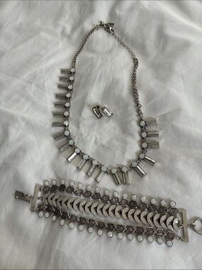 ViVl Silver Necklace, Bracelet & Earring Set with White Accents